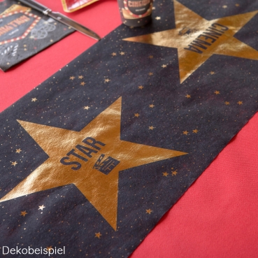 5 Meter Vlies Tischläufer Cinema, Kino, Hollywood in Schwarz/Gold, 30 cm.