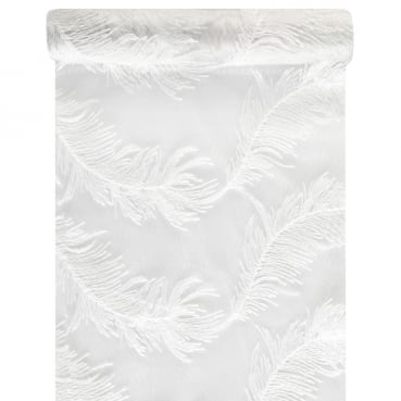 3 Meter Tischläufer Federn in Weiß/Transparent, 25 cm