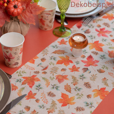 Dekobeispiel für den Leinen-Optik Tischläufer Herbst Motive, 28 cm.