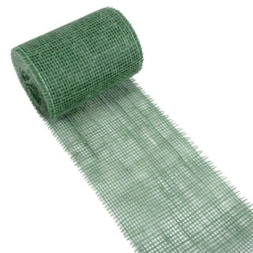 10 Meter Jute Tischband, schmal, grobmaschig in Waldgrün, 15 cm
