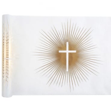 5 Meter Vlies Tischläufer Kommunion, Konfirmation, Taufe - Kreuz und Sonne, 30 cm