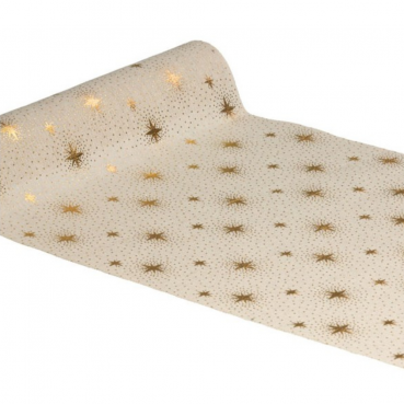 3 Meter Leinen-Optik Tischläufer Weihnachten, Sternenglanz in Gold, 28 cm