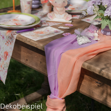 Dekobeispiel mit dem Stoff Tischläufer Musselin in Flieder, 36 cm.