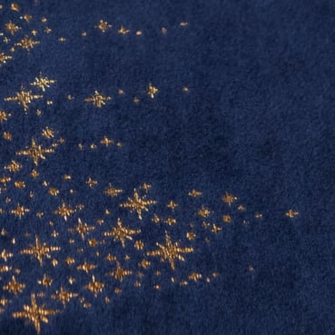 2,5 Meter Velours Tischläufer Weihnachten, Sterne in Dunkelblau/Gold, 26 cm.