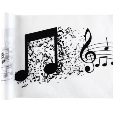 5 Meter Vlies Tischläufer Noten, Musik in Weiß/Schwarz, 30 cm