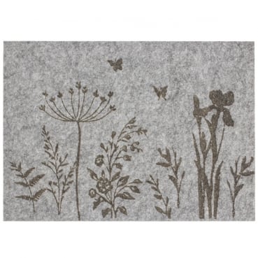 Filz Tischset Wildblumen, Schmetterlinge in Grau, 40 x 30 cm