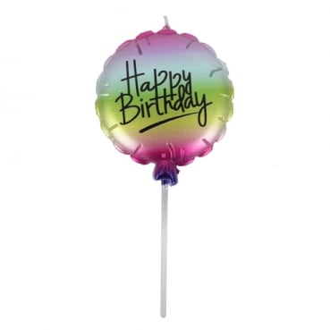 Kuchenkerze, Geburtstag, Ballon-Optik -Happy Birthday-, bunt metallic, 13,5 cm