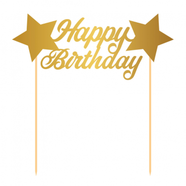Tortendeko Geburtstag, Kuchentopper -Happy Birthday- in Gold, 16,5 cm