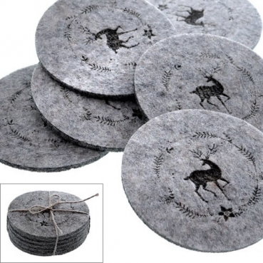 6er Set Filz Untersetzer Stolzer Hirsch in Rund, 10 cm