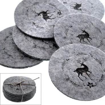 6er Set Filz Untersetzer Stolzer Hirsch in Rund, 10 cm
