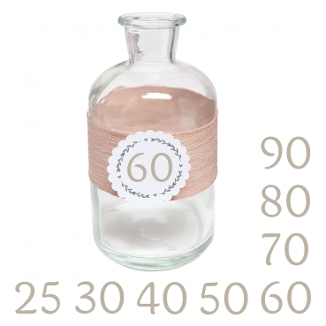 Glas Flaschen Väschen, Kranz mit auswählbarer Jahreszahl, 65 mm
