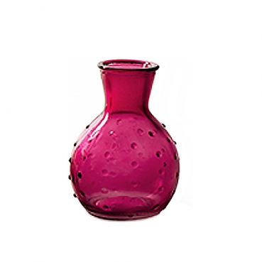 Kleines Glas Väschen, rund mit Punkten in Fuchsia, 10 cm