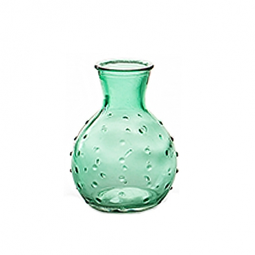 Kleines Glas Väschen, rund mit Punkten in Grün, 10 cm