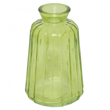 Glas Flaschen Väschen, konisch mit Streifen in Hellgrün, 11 cm