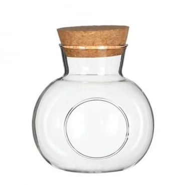 Deko Glasflasche rund, mit Korken, 18 cm