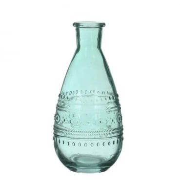 Glas Flaschen Vase bauchig in Aqua, 15,8 cm, Muster 1