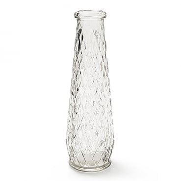 Glas Vase konisch, schmal, gemustert, klar, 22 cm