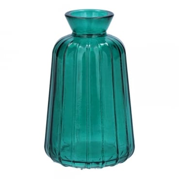 Glas Flaschen Väschen, konisch mit Streifen in Smaragdgrün, 11 cm