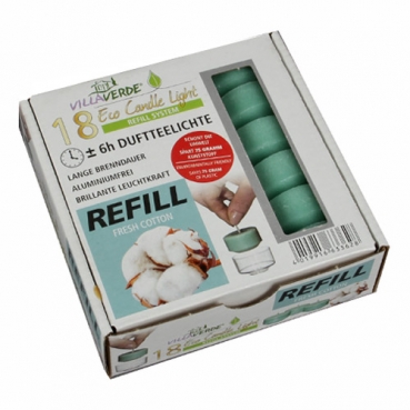 18 Wachsrohlinge, Duftteelichter Fresh Cotton für Refill System Hüllen, 6 h Brenndauer