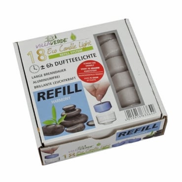 18 Wachsrohlinge, Duftteelichter Harmony für Refill System Hüllen, 6 h Brenndauer