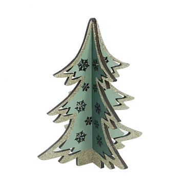 Holz Tannenbaum, Weihnachtsbaum 3D in Mintgrün/Petrol mit Glitzer, 15 cm