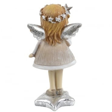 Schutzengel Mädchen, Weihnachtsengel, Sternenstab seitlich, 11 cm Schutzengel Mädchen, Weihnachtsengel, Sternenstab, 11 cm, Rückansicht.