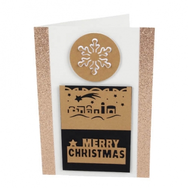Grußkarte, Weihnachtskarte -Merry Christmas-, Bethlehem in Braun/Schwarz