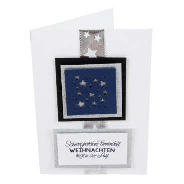Grußkarte, Weihnachtskarte Sterne in Blau/Silber glitzernd