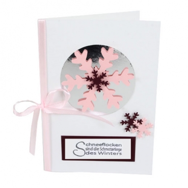 Grußkarte, Weihnachtskarte Winter Eiskristalle in Rosa/Weiß