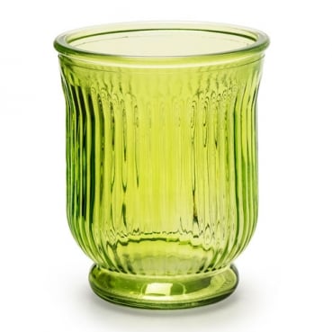 Glas Windlicht, Vase mit Streifen in Grün, 13,5 cm