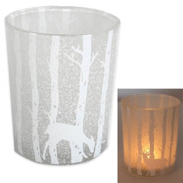 Glas Windlicht Winterwald mit Schnee in Weiß/Klar, 12,5 cm