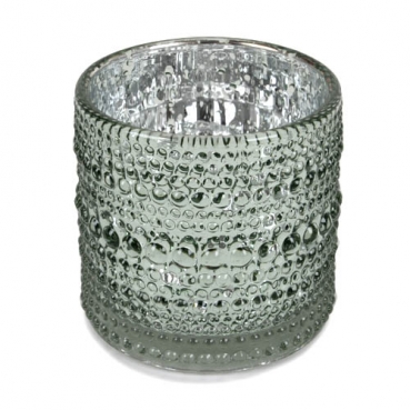 Teelichtglas Punkte in Mintgrün glänzend, verspiegelt, 70 mm