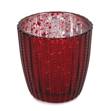 Teelichtglas, konisch, gestreift in Dunkelrot, verspiegelt, 75 mm