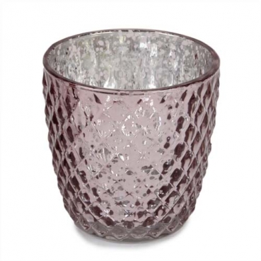 Teelichtglas, konisch, Karomuster in Altrosa hell, verspiegelt, 75 mm