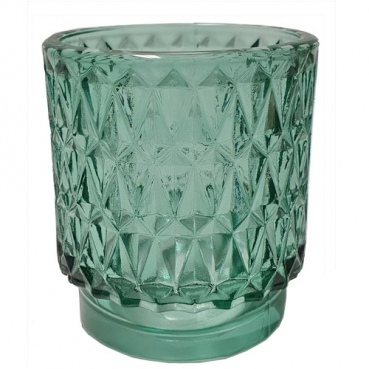 Teelichtglas, Windlicht mit Diamantmuster in Smaragd, 78 mm