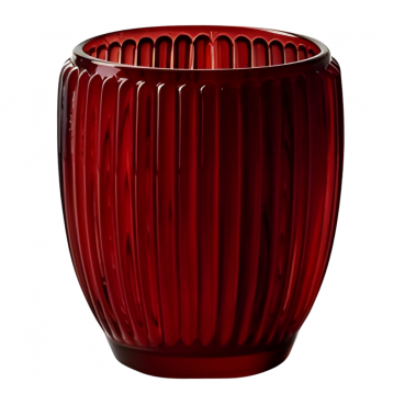 Windlichtglas für Teelichter mit Rillenstruktur in Rot, 95 mm