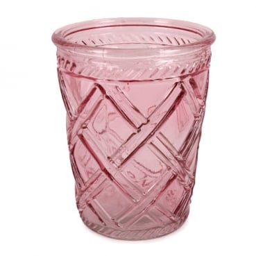 Glas Windlicht, Vase mit Rautenmuster in Rosa, 12,5 cm