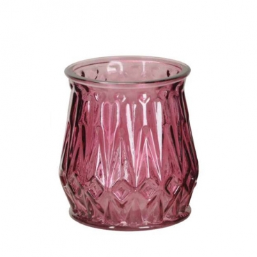 Glas Windlicht, Teelichtglas Karo in Beere, 10 cm