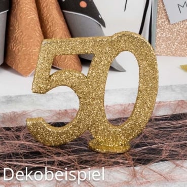 Jubiläumszahl 50 in Gold glitzernd zum Aufstellen, 10 cm