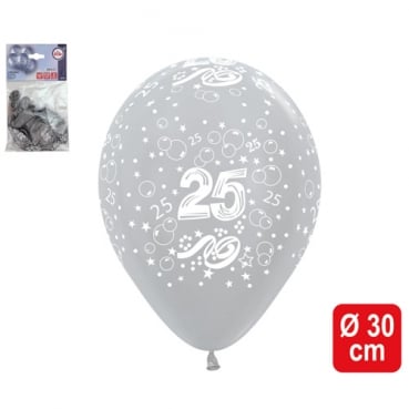 5 Zahlenluftballons 25, Geburtstag, Silberne Hochzeit, Jubiläum, in Silber
