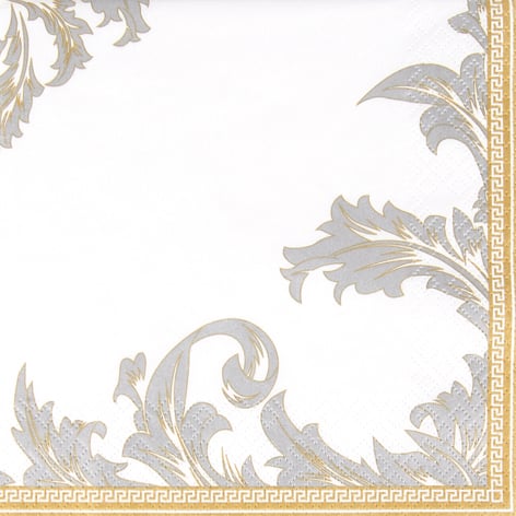 20er Pack Servietten Ornamentmotiv in Gold/Silber, 33 x 33 cm.