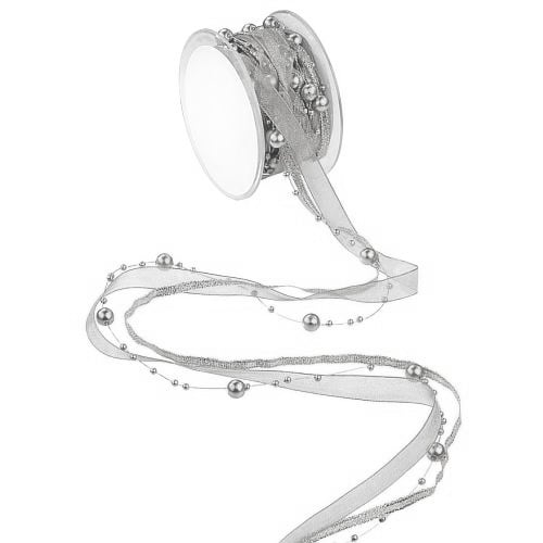 10 Meter Trendy Perlen Tischband in Silber