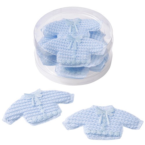 10er Pack Strickjäckchen in Hellblau als Streudeko zur Taufe