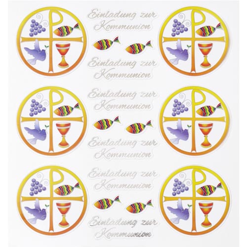 Klebe Sticker christliche Symbole -Einladung zur Kommunion-