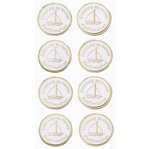 Klebe Sticker Schiff -Einladung zu meiner Konfirmation- in Gold