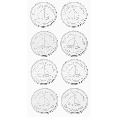 Klebe Sticker Schiff -Einladung zu meiner Konfirmation- in Silber
