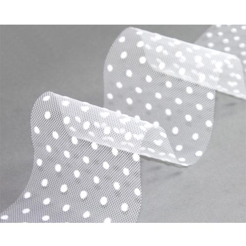 Tischband Hochzeit Organza mit Punkten in Weiß, 72 mm