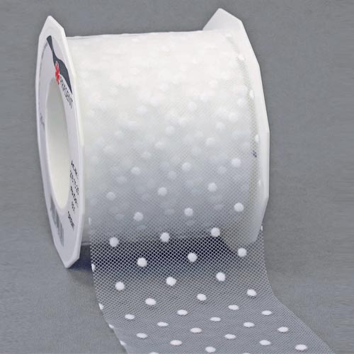 Tischband Hochzeit Organza mit Punkten in Weiß, 72 mm