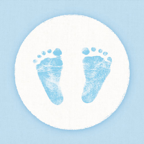 20er Pack Servietten Taufe Babyfüßchen in Hellblau, 33 x 33 cm.
