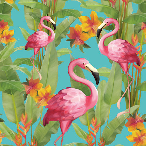 20er Pack Servietten Sommer Flamingos, 33 x 33 cm.